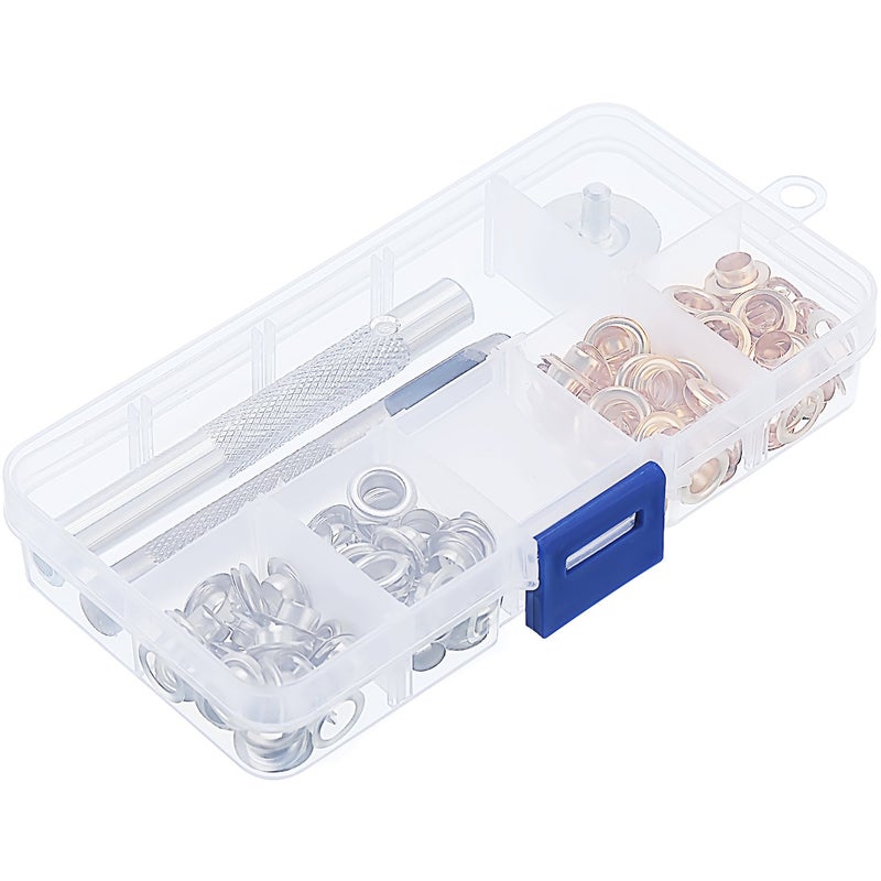 Bememo 1/4 Inch Grommet Kit 100 Sets Grommets Eyelets with 3 Pieces Install Tool Kit and Box for Shoes Clothes Crafts Bag - Image 2